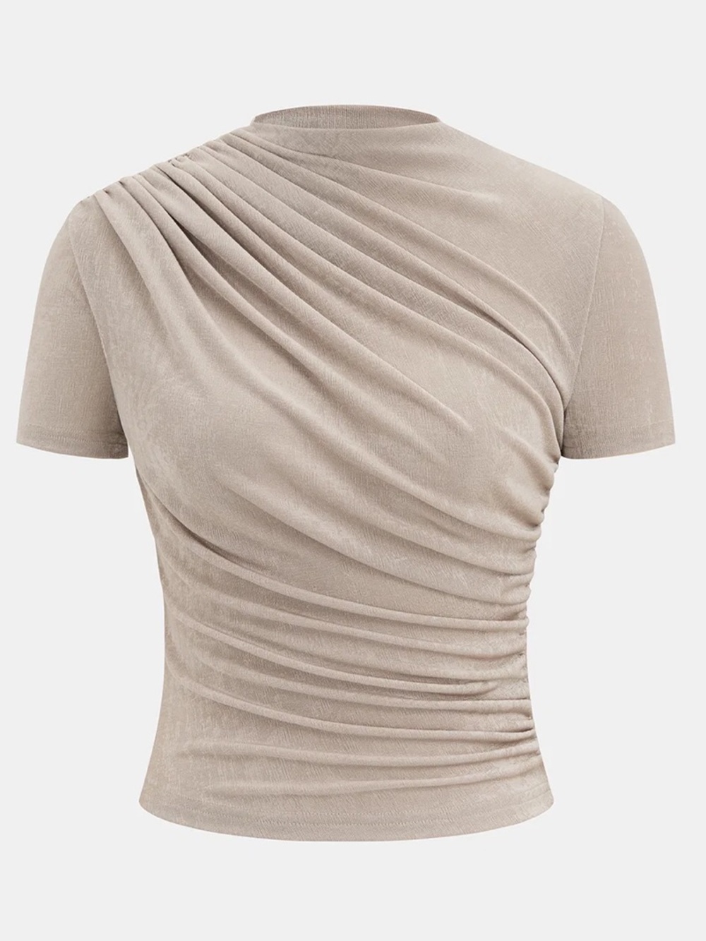 Commense Apricot Asymmetric Ruched Short Sleeve Top
